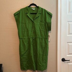 Time and Tru Vibrant Green tab shoulder drawstring waits linen dress. NWT